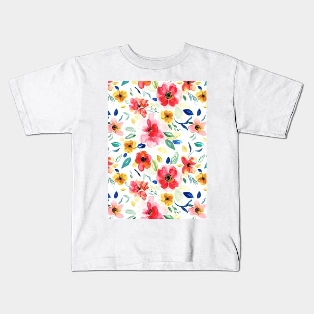 Bright Summer Floral Pattern Kids T-Shirt by LThomasDesigns